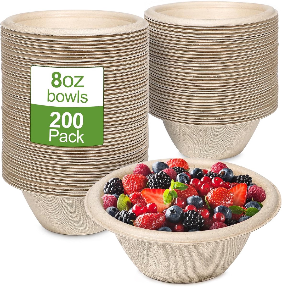 200 stuks wegwerpsoepkommen van suikerriet, bruin, 230 ml, wegwerpservies, biologische soepkom, ronde soepkom