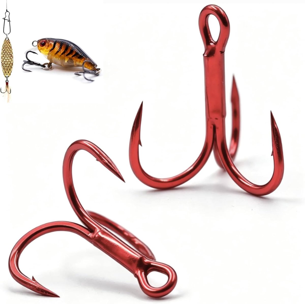 Haken, 100 stuks, rode drillhaken van koolstofstaal, treble vishaken met weerhaak, sterke scherpe visaccessoires (6#)