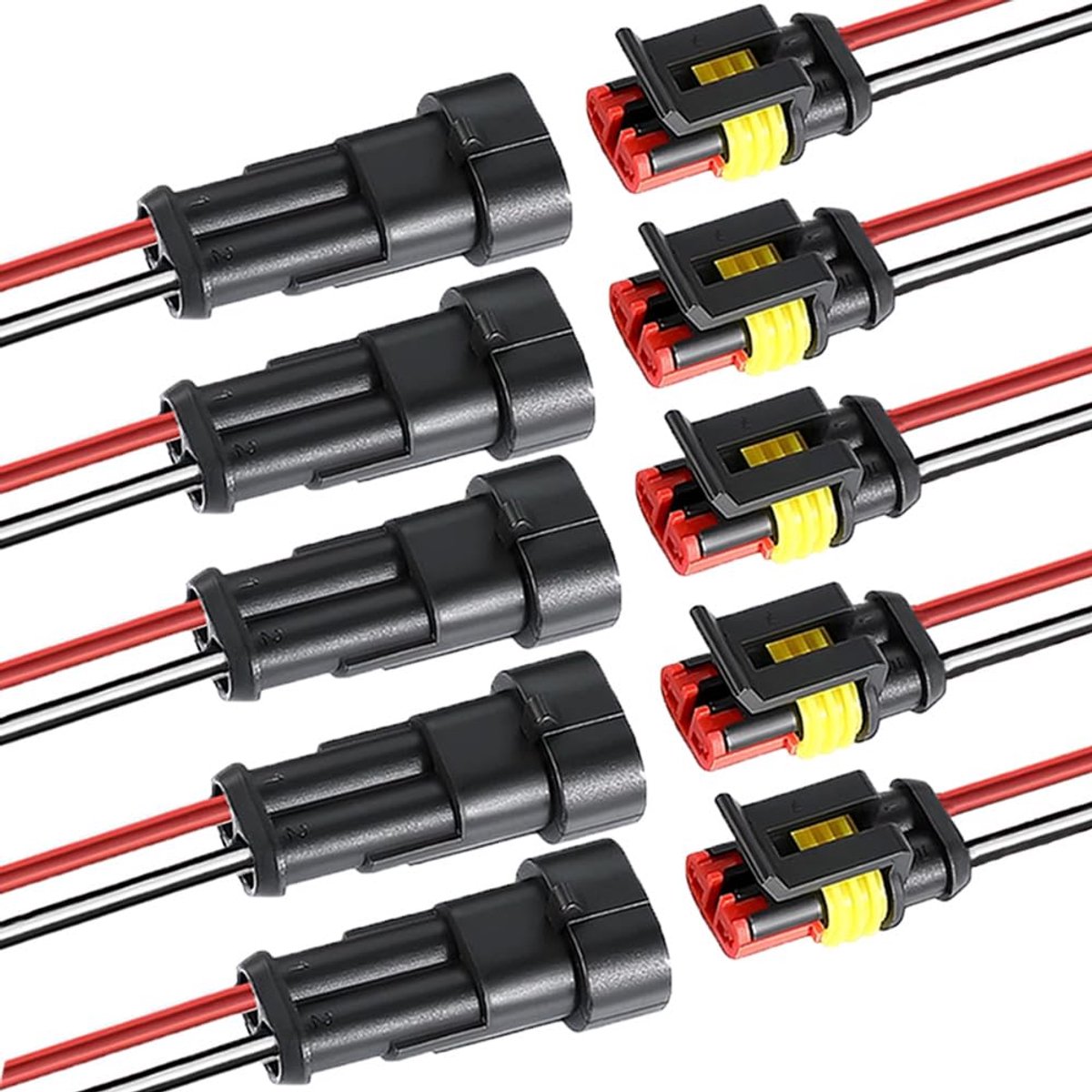 5 sets 2-pins auto waterdichte elektrische kabelconnectoren met 16 AWG voorbedraad, kit stekker elektrische waterdichte auto