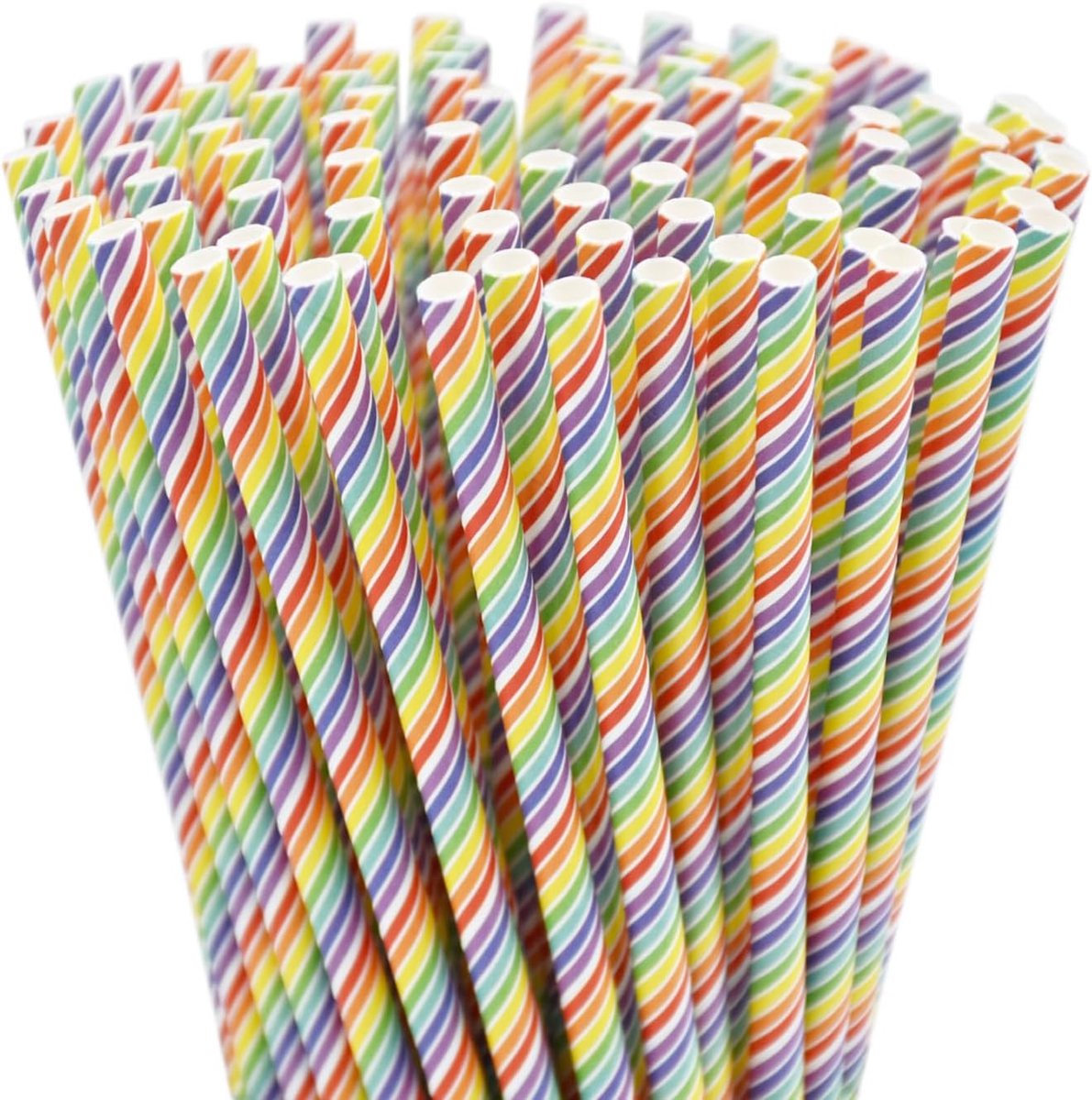 Rietjes, biologisch afbreekbare papieren rietjes, regenboogstrepen, rietjes, kleurrijke papieren wegwerprietjes, voor verjaardagen, bruiloften, feesten, Kerstmis, cocktails