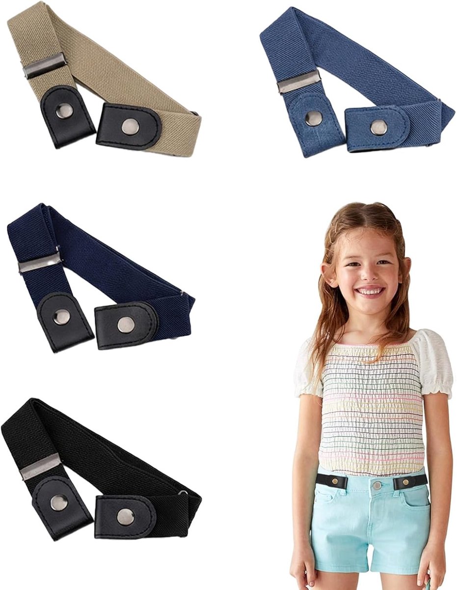 Riemen zonder gesp voor kinderen, elastische riem voor schooluniform en jeans, riem zonder gesp, elastische riem, verstelbaar, voor jongens en meisjes, uniseks, eenvoudig te bedienen