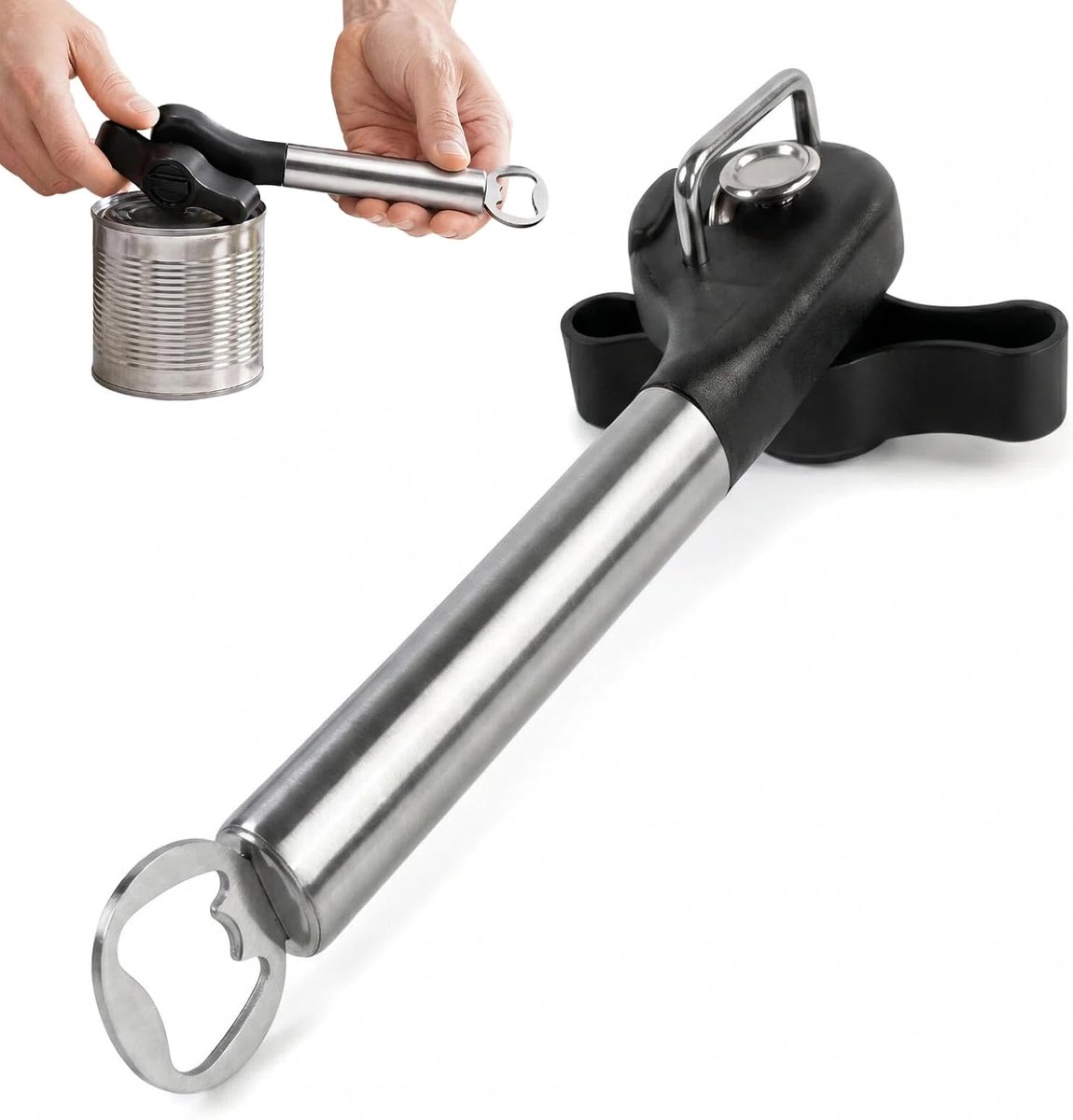 Handmatige blikopener, professionele veiligheidsopener, blikopener van roestvrij staal, opent elke blik met gemak, gladde rand om niet te snijden, ergonomische handgreep