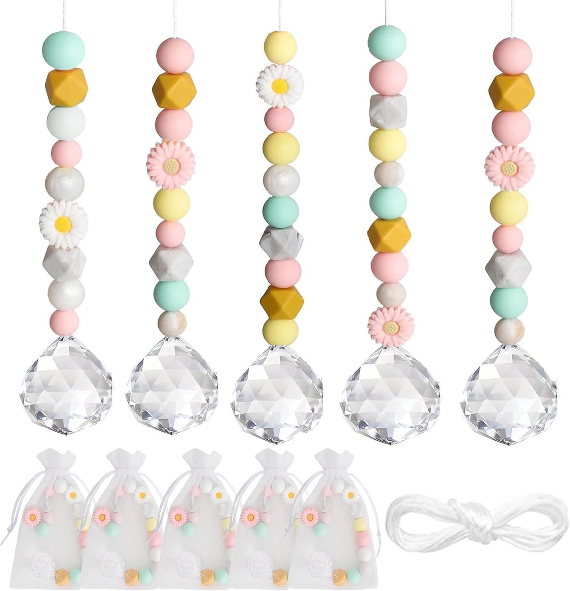 5-Delige Kristal Zonvanger Doe-Het-Zelf Set – Zonvanger met Regenboogeffect, Hangende Lichtvanger voor Ramen, Huis, Tuin, Balkon, Feesten, Verjaardagen en Kerst
