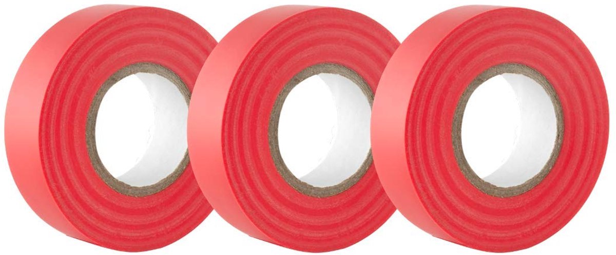 Isolatietape rood - 19 mm x 20 m - duurzame, zelfklevende isolatietape - voor het beschermen, bundelen en repareren van kabels - 3 rollen