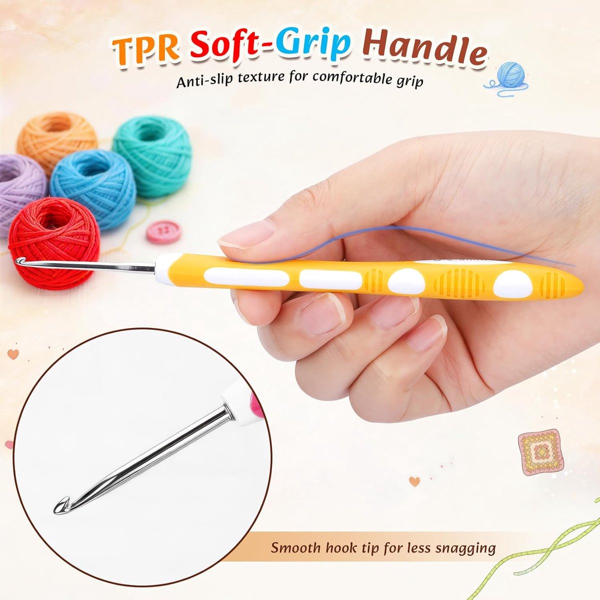 Haakset voor Beginners Volwassenen, 90-delige Set met Instructies, Ergonomische Haaknaalden 2,0–6,0 mm, 17 Bollen van 24–27 g, Opbergtas en Haakaccessoires