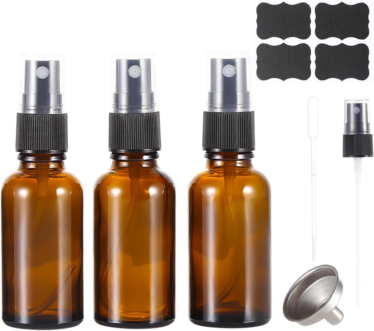 30ml bruine glazen spuitfles klein, lege navulbare reisspuitflessen met fijne mist voor reiniging, parfum, aromatherapie, cosmeticasprays, haar, etherische oliën met verstuiver (3 stuks)