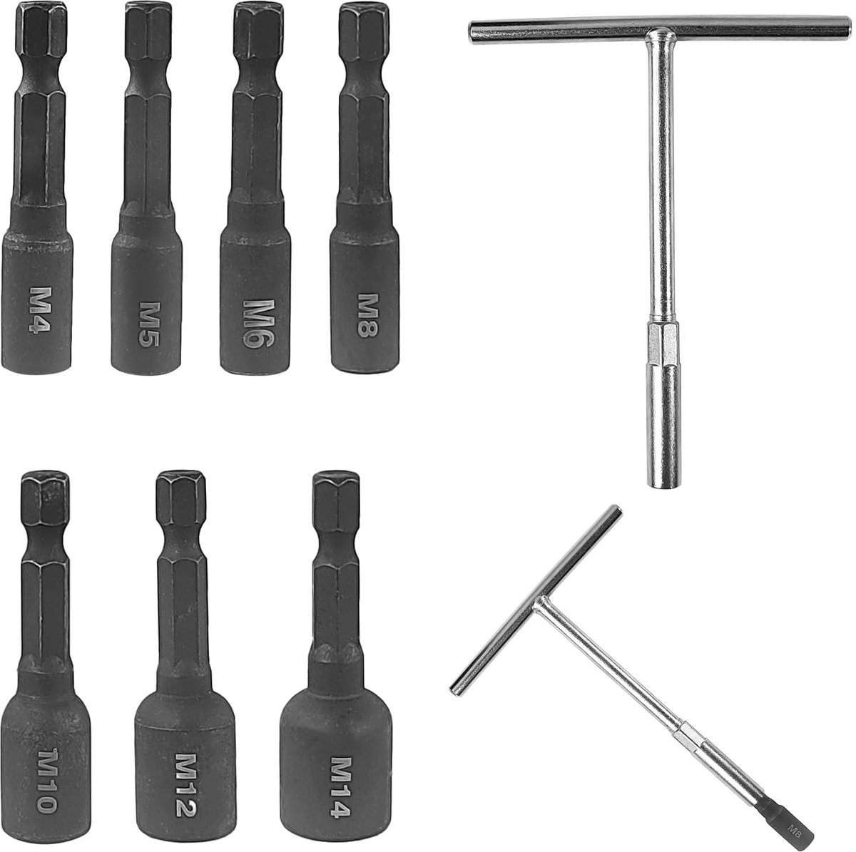 7-delige set schroefdraadtapadapters, 1/4 zeskantige schacht, 6,35 x 50 mm schroefdraadtap-set, schroefdraadadapter voor pneumatische schroevendraaier, voor persluchtschroevendraaiers met pistoolgreep