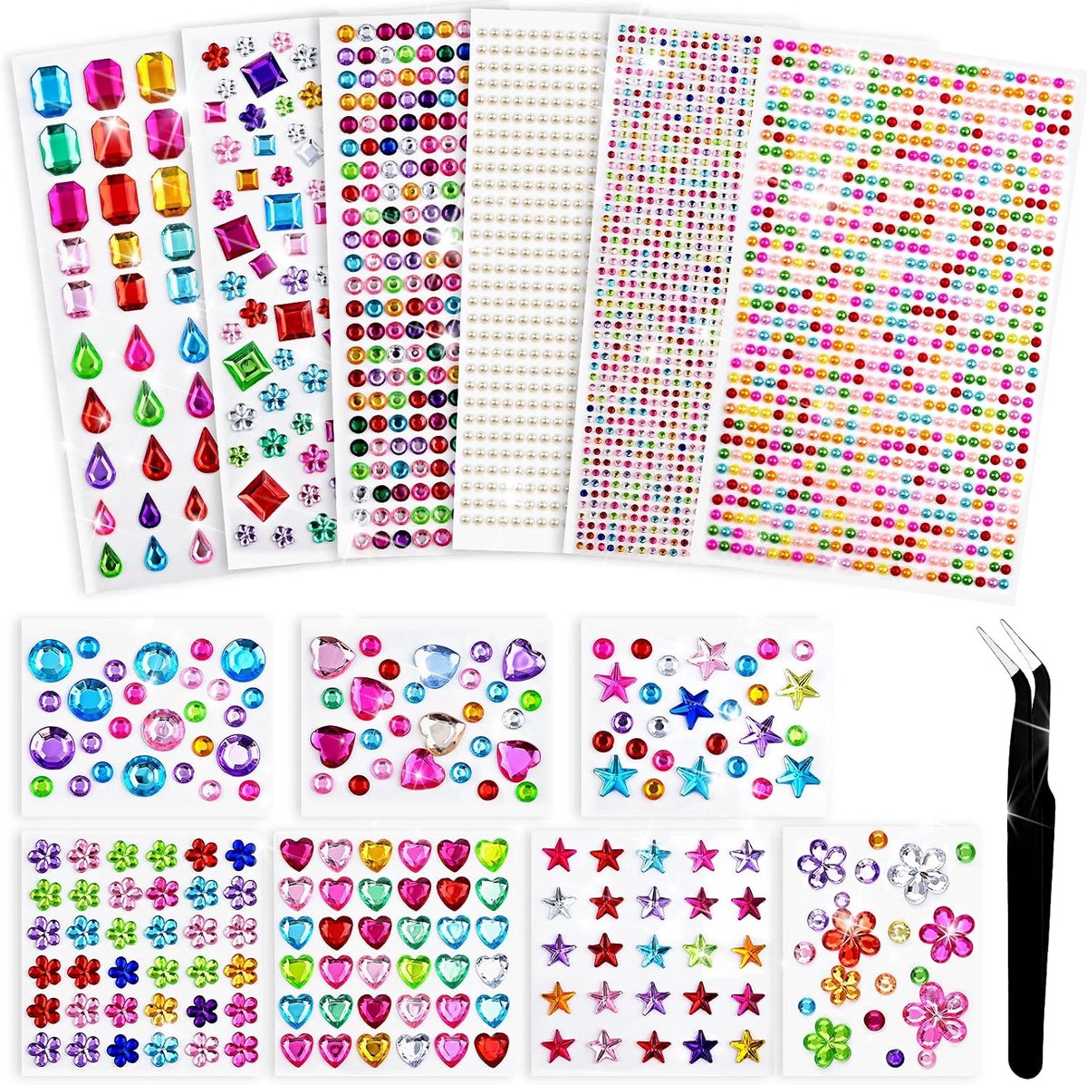 Strassteentjes, glitterstenen, gezicht, geschikt voor knutselwerk, fotolijsten, feestjes en feestdagen (4459)