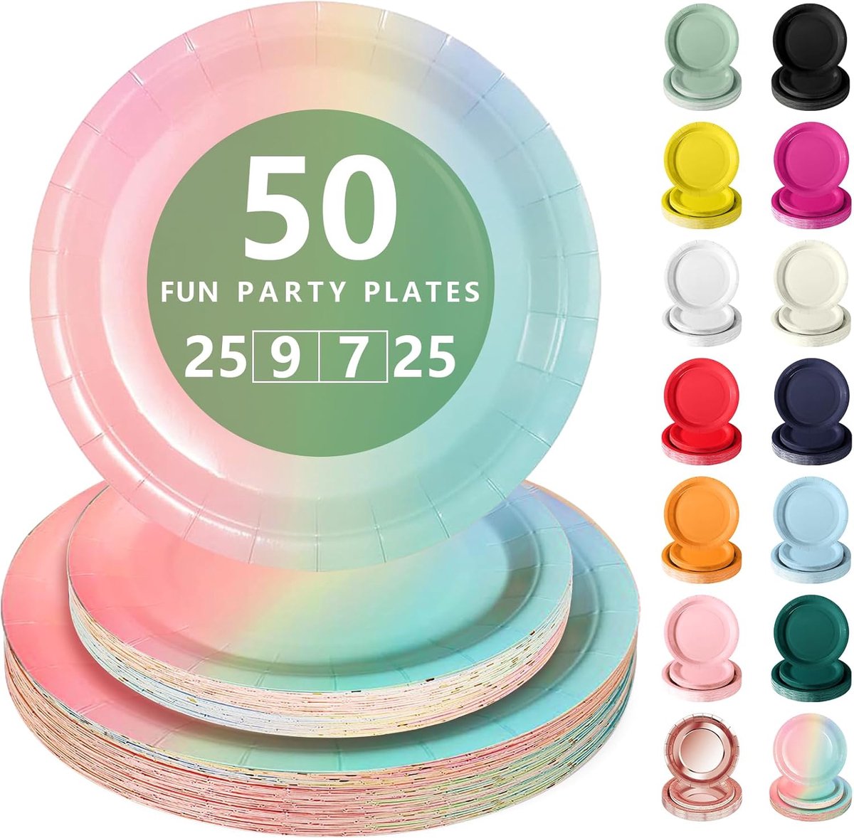 Iriserend Papieren Borden Set - 50 Delig Feestservies - 25 Dienborden 23cm + 25 Dessertborden 18cm - Voor Verjaardagen, Feesten & Gezelligheid | 25 platte borden 23 cm en 25 dessertborden 18 cm – voor bruiloft, verjaardag en evenementen