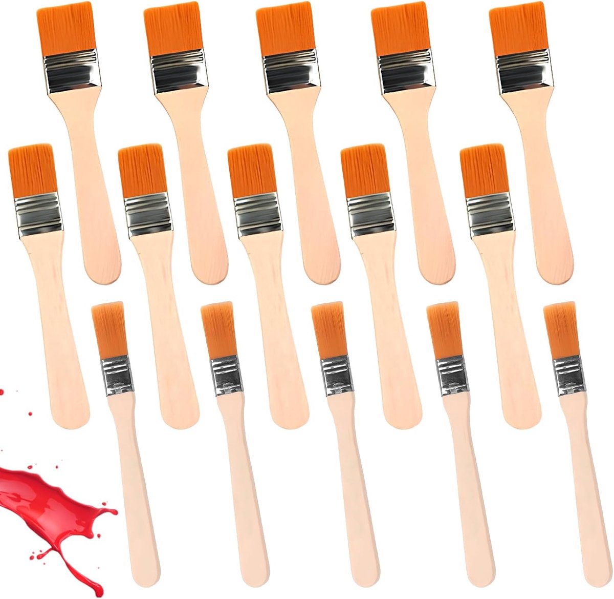 Platte kwast, 15 stuks, penselen voor houtverf, set kleine schilderkwasten voor verf met platte punt, penseel voor houtverf, penseel voor olieverfschilderij, om te schilderen, lakken (3 maten)