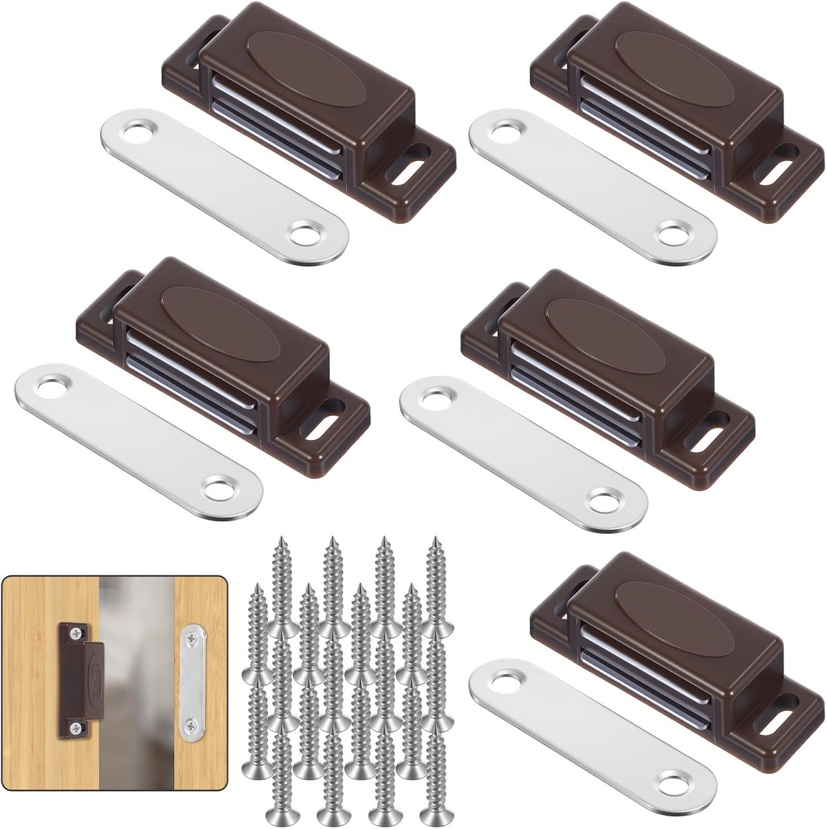 5 stuks magneetsluiters, bruin, deurmagneet, magneetsluiting, kast, deurmagneet, kastdeur, magnetische deursluiter voor kastdeuren, deuren, meubels, laden