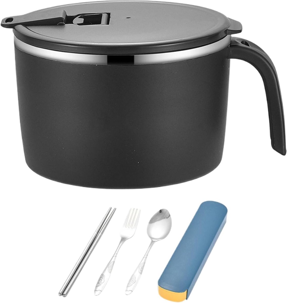 Set 1,35L met deksel en handvat, Rvs dubbelwandige pastakoker | Snelle Noedelkoker Voor wandelen, kamperen, camper, reizen, kantoor, studentenkamer