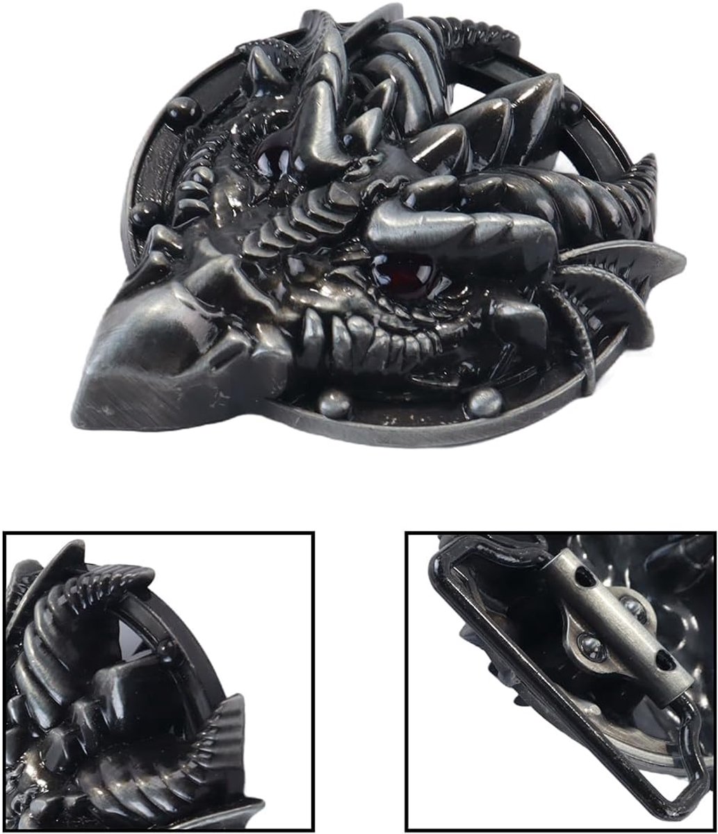 Riemgesp met drakenmotief van zinklegering, Noorse, Viking- en Keltische dierenkop, vintage western cowboystijl.