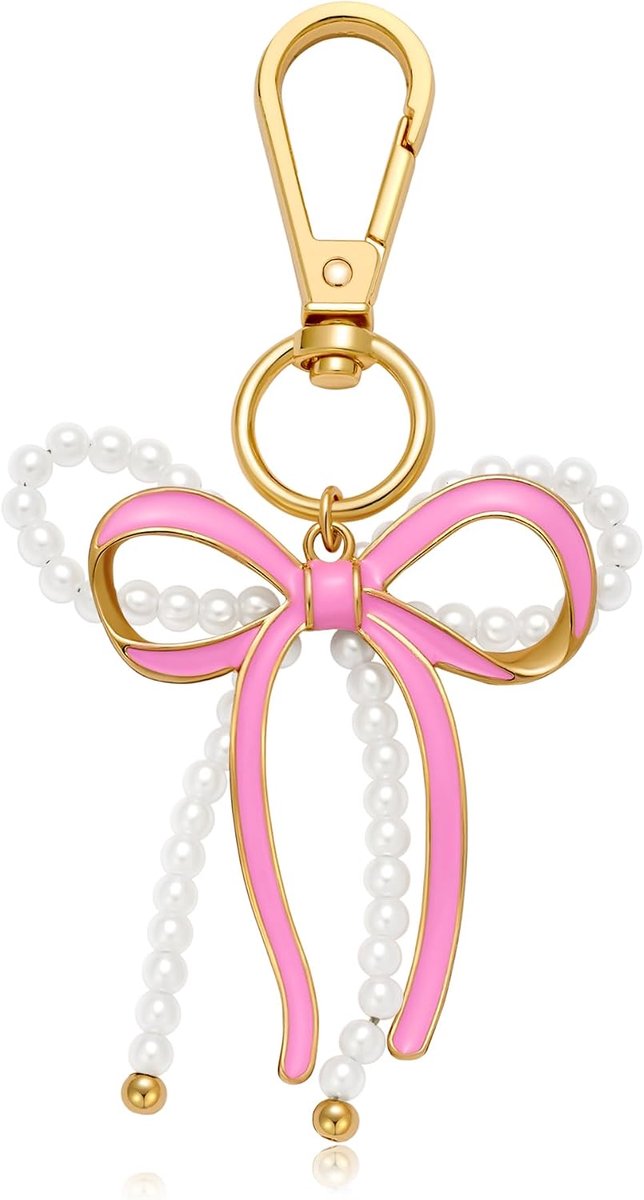 Hart Boog Charm Sleutelhanger Voor Vrouwen Parel Boog Tennis Tas Charm Bal Sleutelhanger Goud Hart Portemonnee Charms voor Handtassen