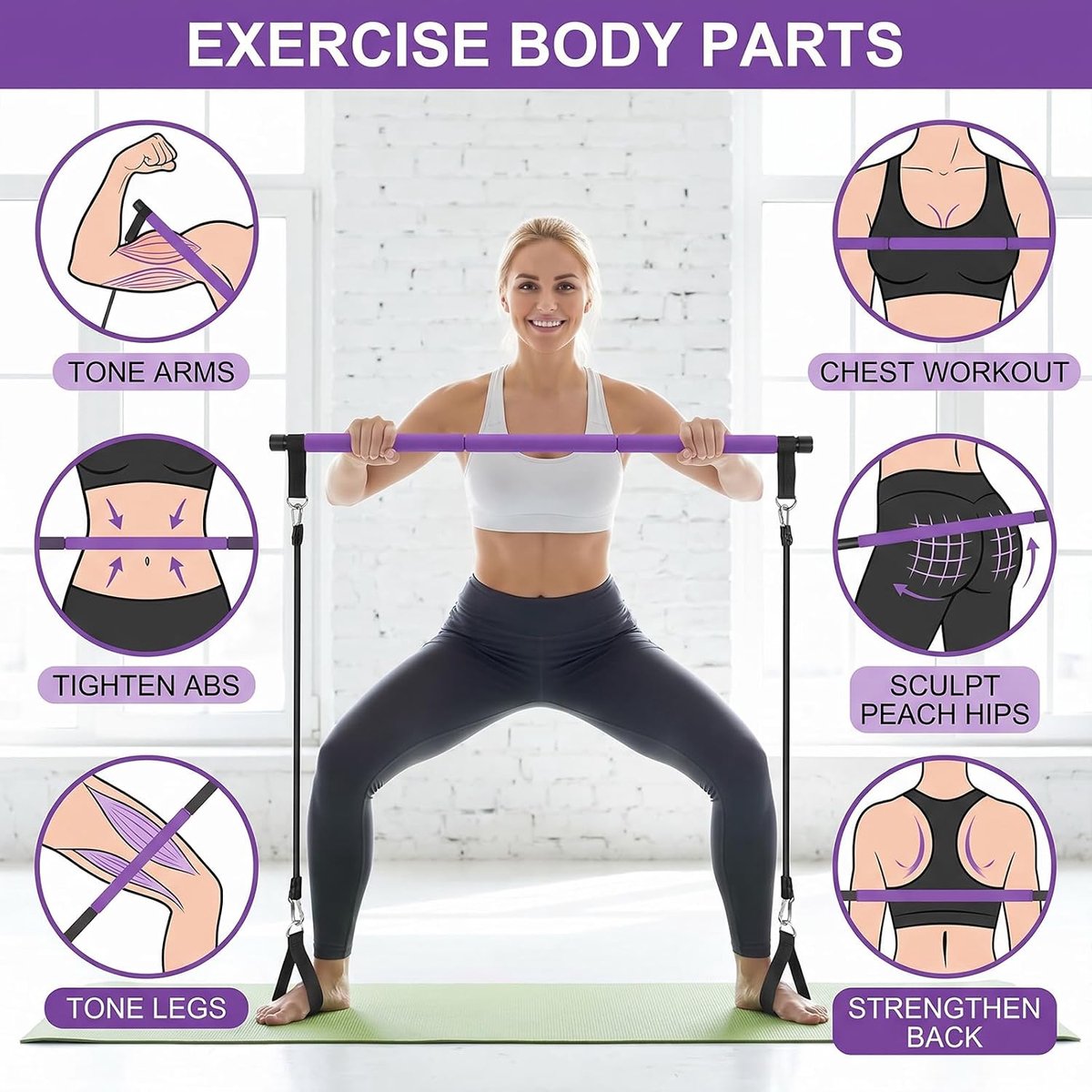 driegment, zesbuisset, pilates kit met afneembaar design, TPR, elastisch touw, dikke ijzeren ring, pilates accessoires, set, multifunctionele pilates set voor thuis, kantoor