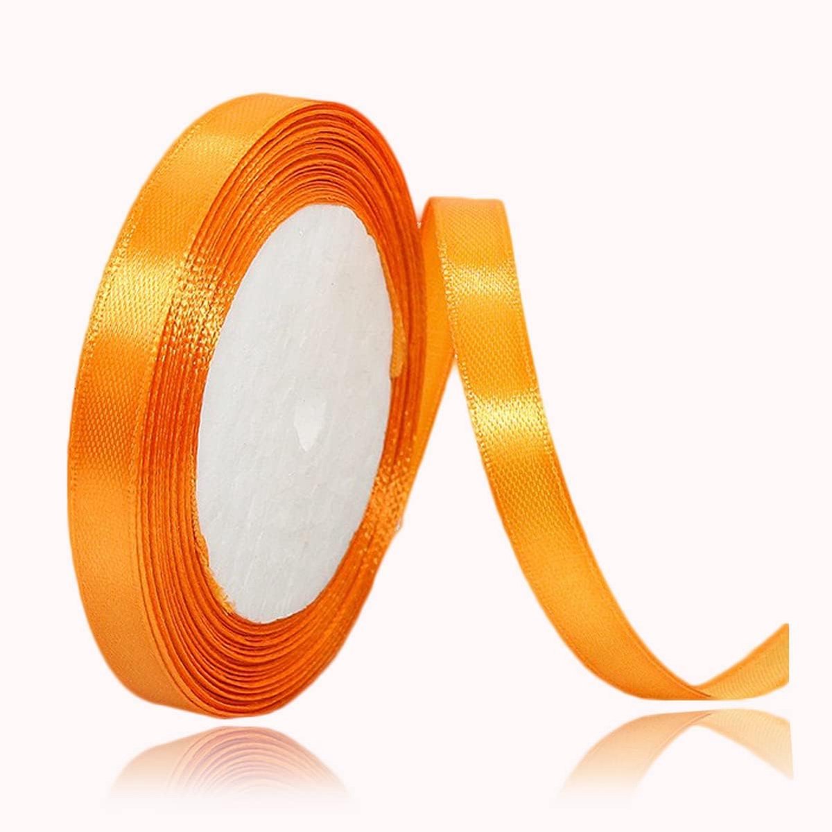 lint, 10 mm x 23 meter, oranje, effen kleur, stof, zijden lint voor knutselen, geschenkverpakking, bruidsboeket, bloemstukken, strikken maken, ballonnen, taartdecoratie, naaien en babyshower