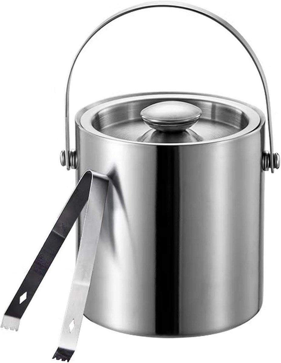 IJsemmers Home RVS ijsemmer met handvat Verdikte dubbelwandige geïsoleerde deksel en tang, for feestjes(2L)