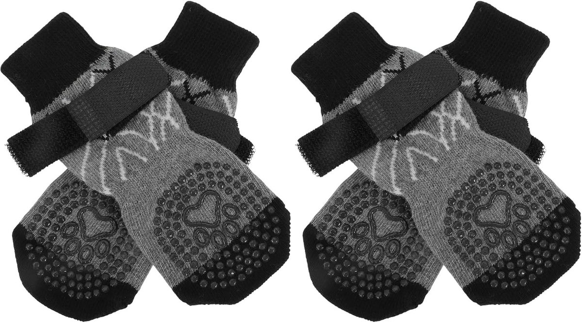 4 stuks antislip hondensokken met verstelbare plakbanden, hondensokken voor honden, pootbescherming voor houten vloeren, XS, grijs