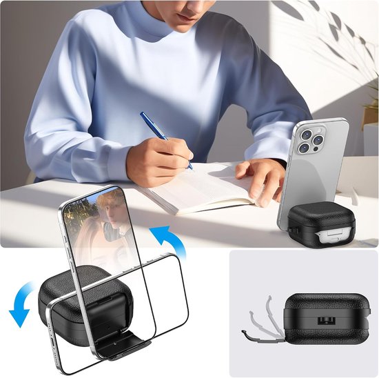 Hoesje voor Samsung Galaxy Buds 4 Pro met Karabijnhaak PWZ Oranje - Lederen Textuur Drop Protective Hard met Standaard en Veiligheidsslot voor Samsung Galaxy Buds 4 Pro van hoesje — afbeelding 5