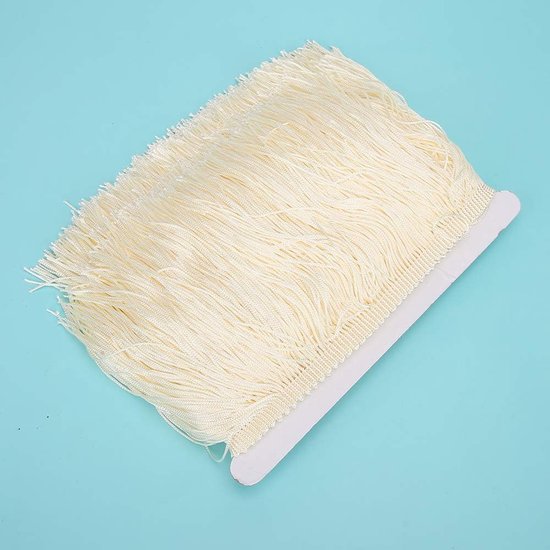 10 meter lange franje kwast, 14 cm lange franje polyester kant lint voor naaien podium polyester kwastje franje kant voor doe-het-zelf latin jurk podium kleding stof (beige) — afbeelding 2
