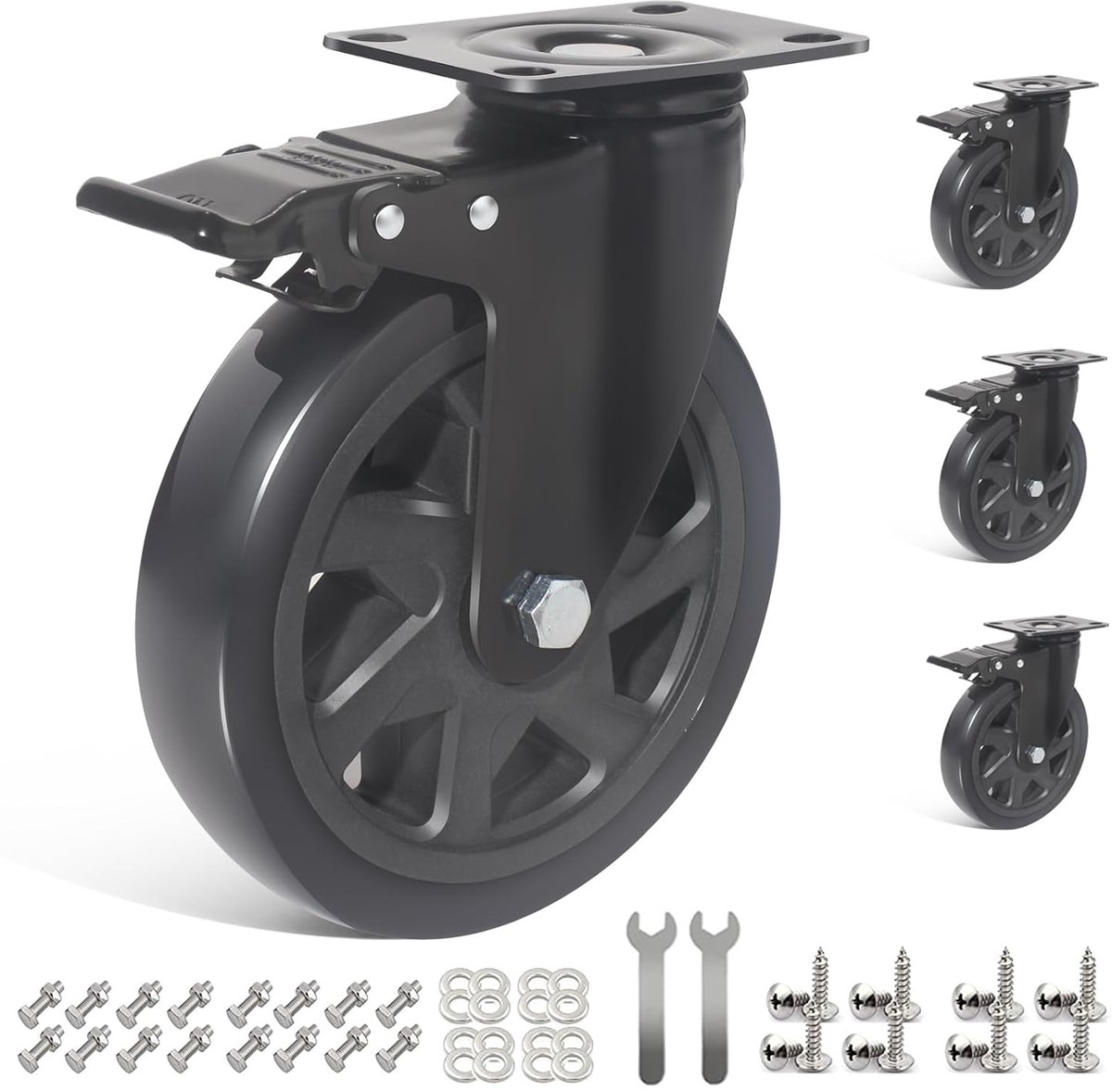 150 MM Heavy Duty Caster Wielen, Meubels Caster Lager 1000 KG Swivel Wielen voor Meubels Rubber Swivel Trolley Castor met rem (inclusief 16 stuks schroeven)