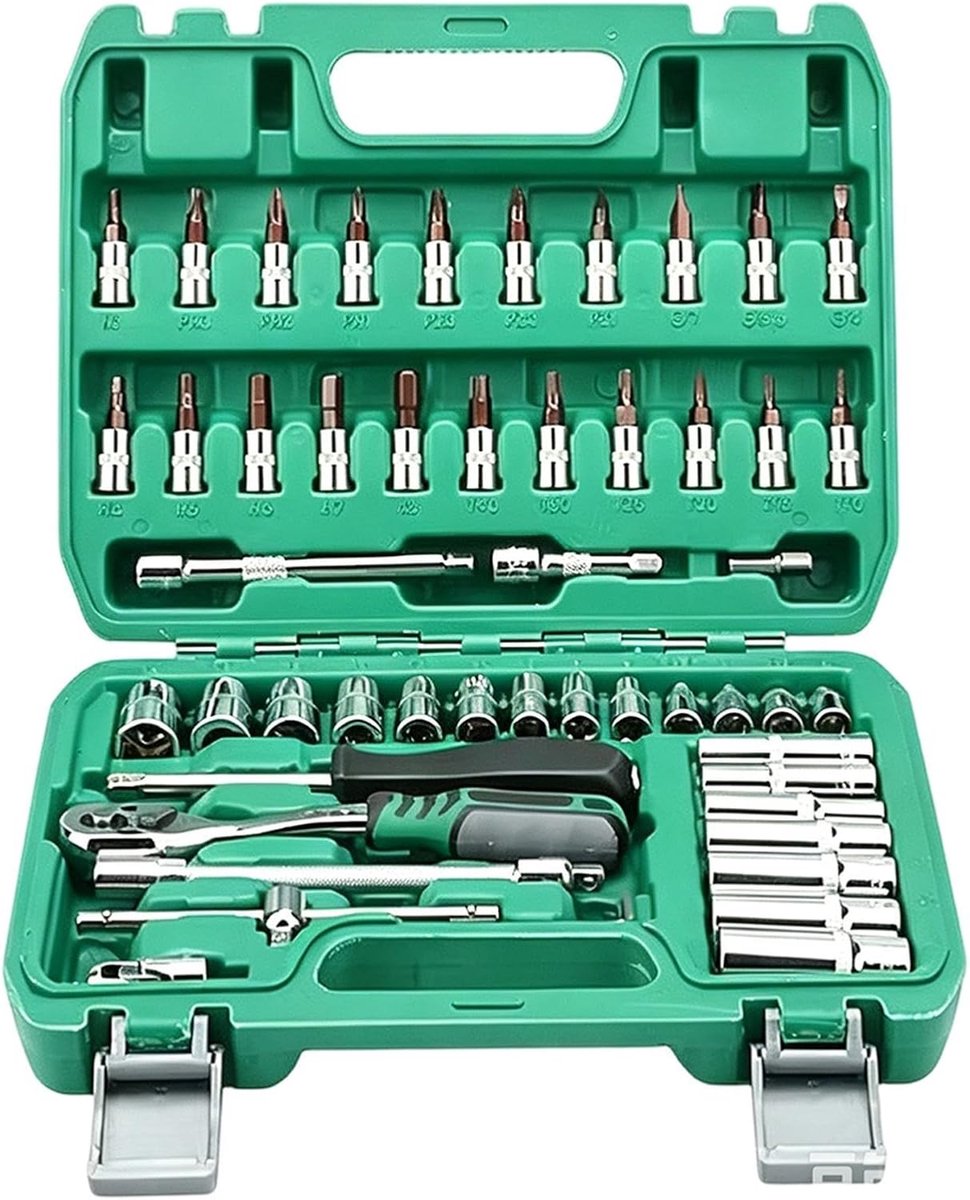 dopsleutelset 1/4 duim 53-delig universeel draagbaar gereedschap | Ratelsleutelset Met Opbergkoffer Voor Auto Reparatie Garage Werkplaats Thuis Pad Berg Racecircuit Schuur Kelder
