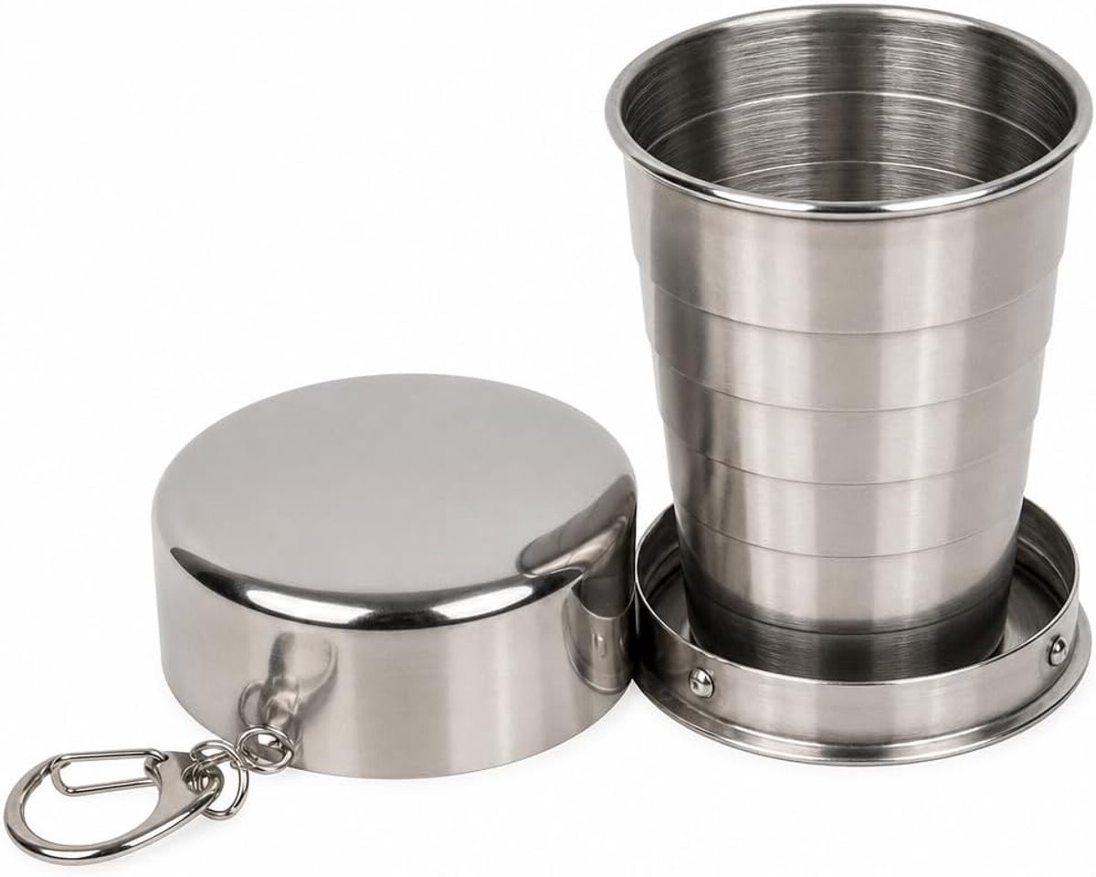 Opvouwbaar borrelglas met sleutelhanger, roestvrij staal, mini-shotglas voor onderweg, camping, festivals en feesten, compact reisborrelglas, roestvrij en duurzaam