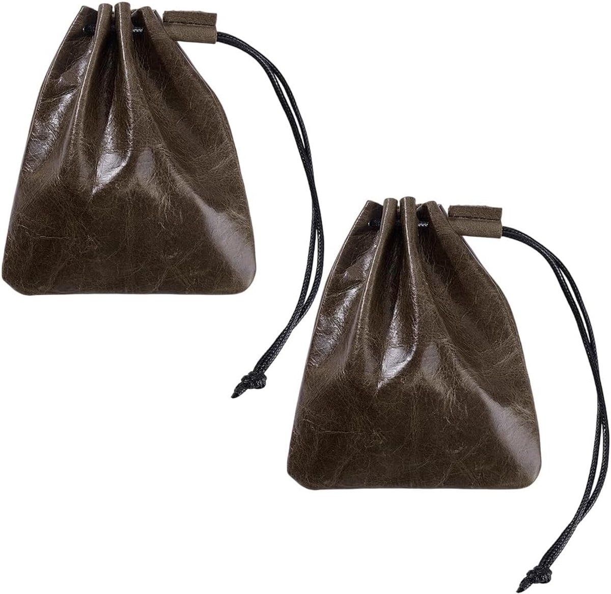 2 x Lederen Muntzakje met Trekkoord Koeisleer Zak 12x10cm Kleur Donkere Koffie Waterdicht Middeleeuwse Stijl Portemonnee Portemonnee Geld Organizer
