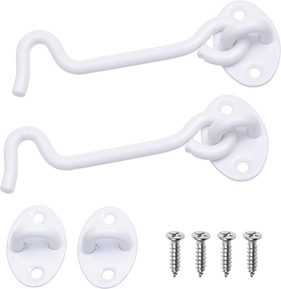 4-inch Zware Haak en Oogsluiting - 2x Schuifdeurslot (Wit), 8x Montageschroeven - Poeder gecoate roestvrijstalen haken voor deur, ramen, schuren, hekken, poorten, kasten, kasten
