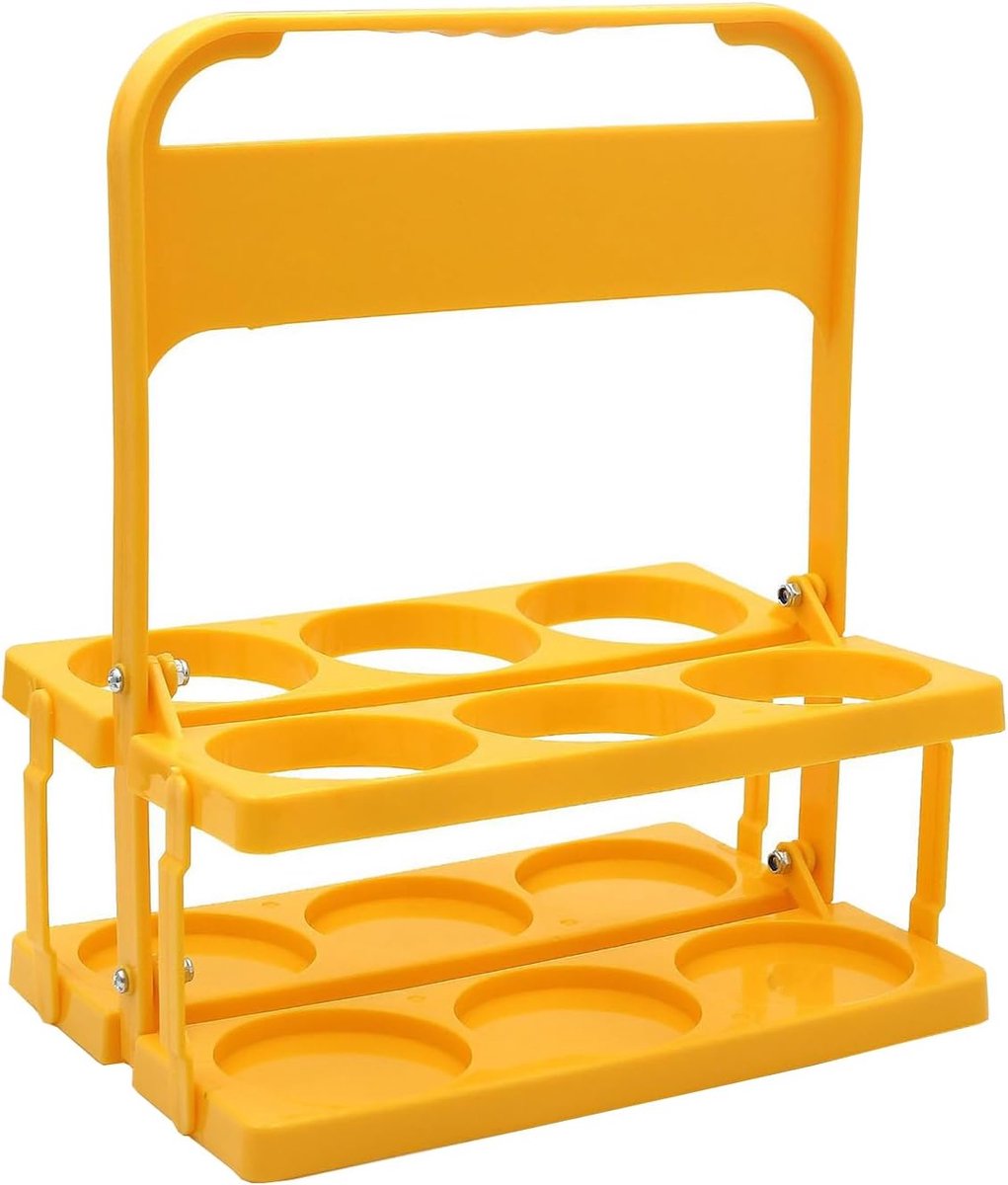 Plastic flessenhouder voor bier, opvouwbare 6 flessenhouder gemaakt van duurzaam plastic met handvat, geel, 26 x 18 x 31 cm, draagbare drankkrat voor bier, water en glazen flessen
