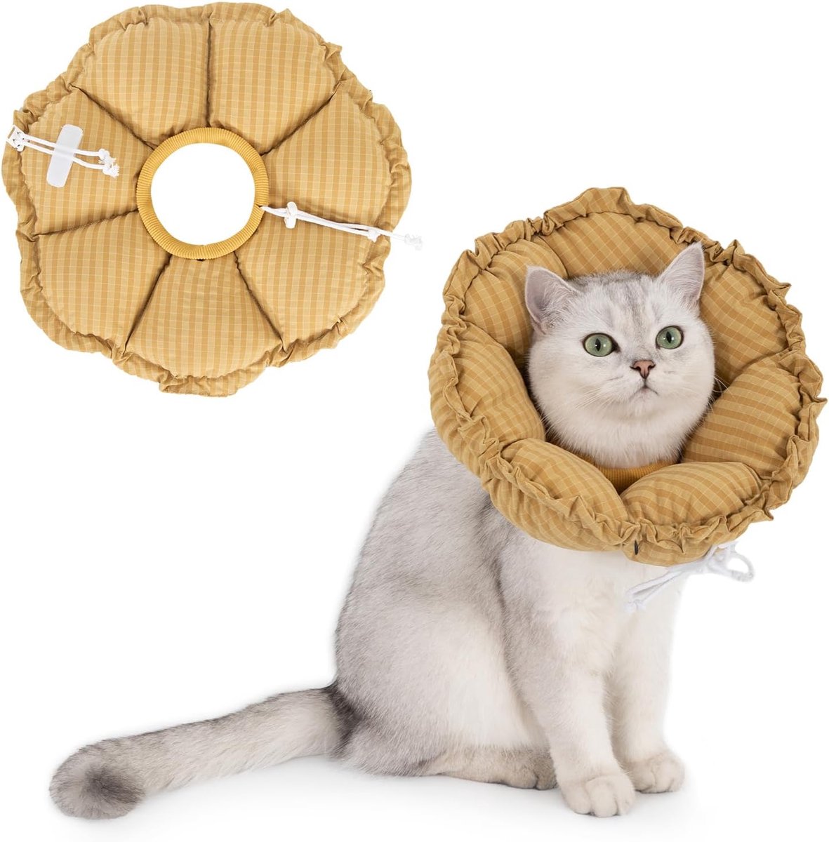 verstelbare zachte kattenkraag, bloemen herstelkraag kegel, voor katten kleine honden na operatie en verwondingen (geel, M)