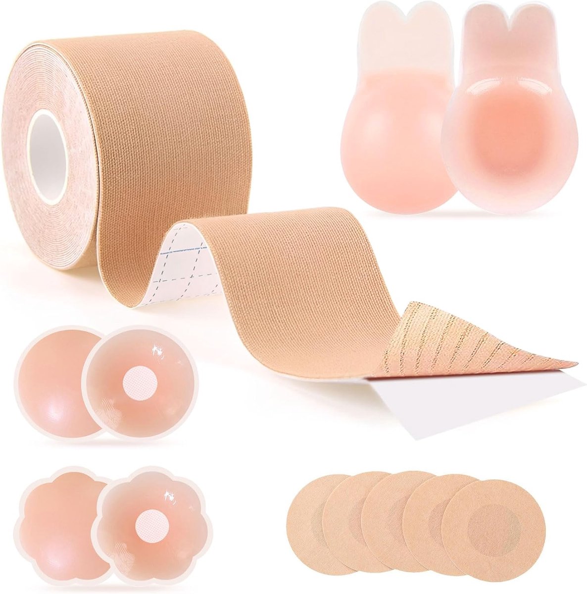 Tape borsttape push-up plakbeha, Boobietape met siliconen tepelpads, Boobytape borsttape plakbeha onzichtbare tepelcovers, borst beige voor cupmaten A-G