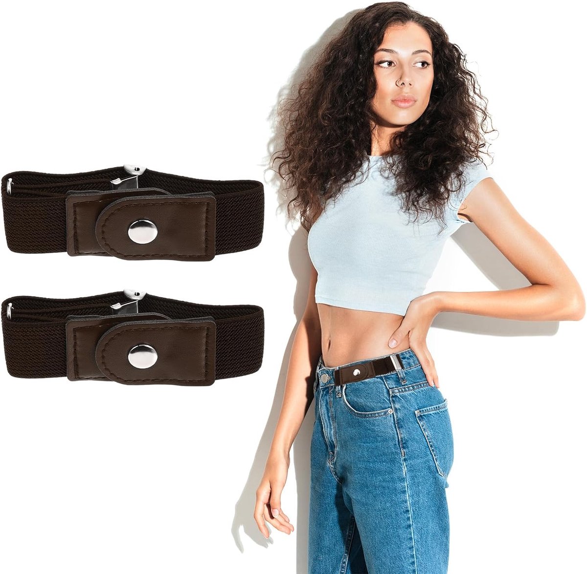 Riemen zonder gesp voor dames, riem zonder gesp heren, elastische stretchriem, onzichtbaar, geen gesp riem voor jeans, verstelbaar 25-35 cm