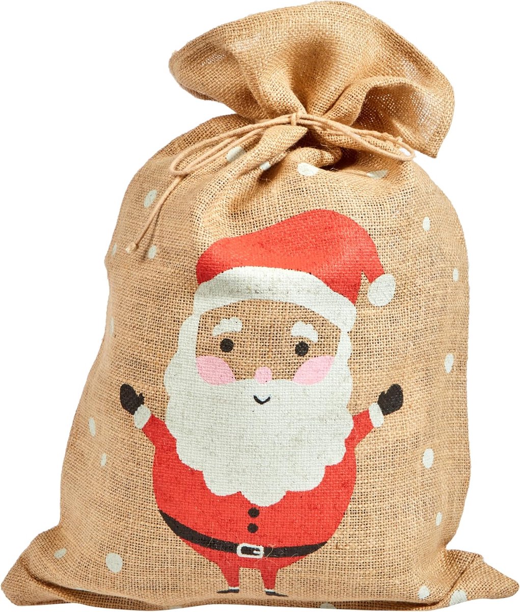 folia J 300 - jute zak, kerstmanzak, ca. 35 x 50 cm natuur, met opgedrukte afbeelding - ideaal om te vullen en cadeau te geven