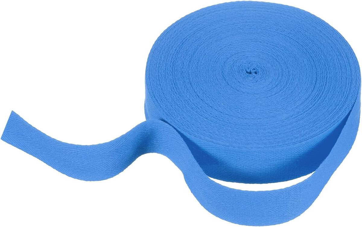 Katoenen lint met visgraatmotief, 30 mm x 21 m, geweven biasrol, voor doe-het-zelf naaien, geschenkverpakking, blauw
