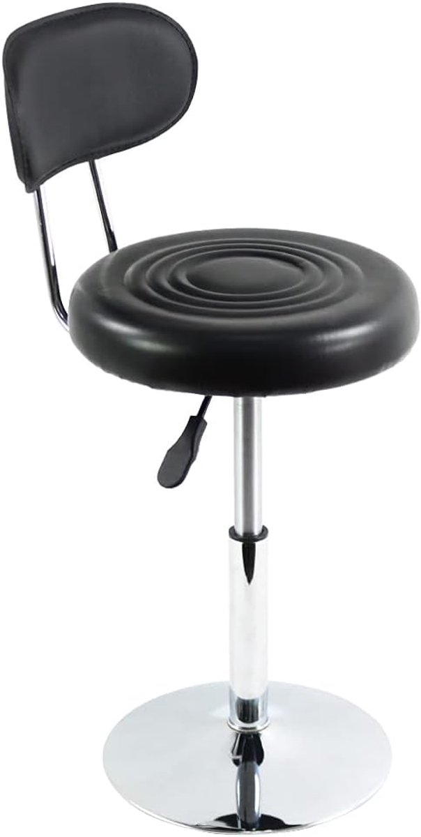 Zwarte PU-lederen draaibare salonstoel - mini-kapperskruk met rugleuning voor manicure, tatoeage en kantoorgebruik