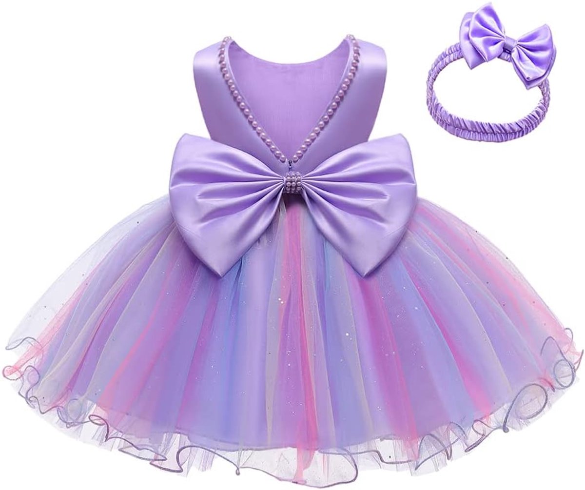 Babyjurk, meisjes, ruches, kant, backless met hoofdband, strik, bloemenjurk, schoonheidwedstrijd, party, bruiloft, 0-24 maanden