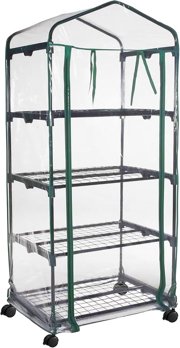 Broeikas voor de tuin, lichaam van polycarbonaat en transparant pvc-zeil, geschikt voor wintergewassen, afdekking voor planten en bloemen (4 planken met wielen)