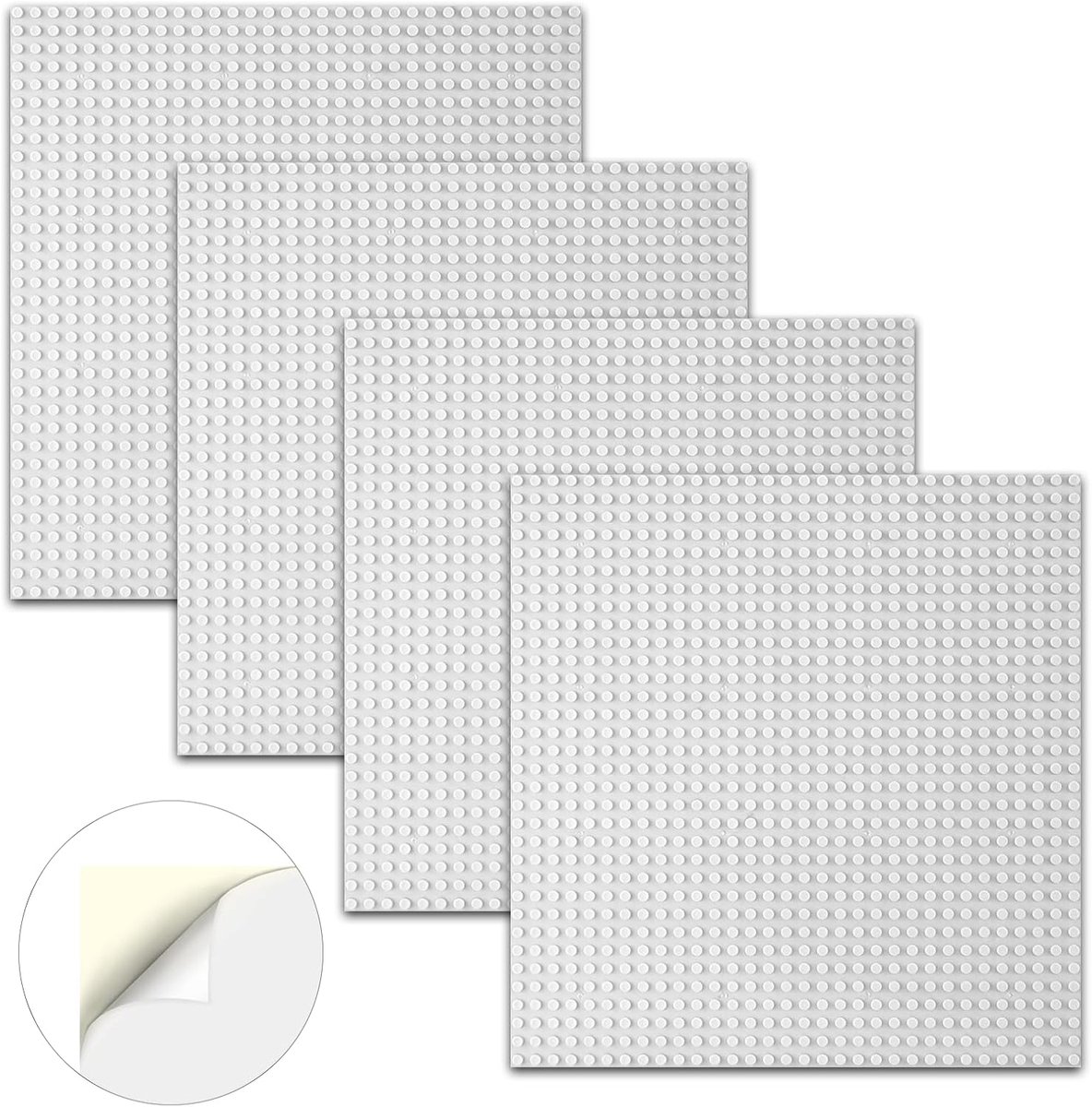 Set van 4 platen, compatibel met de meeste merken, 25,5 x 25,5 cm, witte bodemplaat, klassieke bouwstenen, basisplaat voor tafelblad, muur, opbergdoos