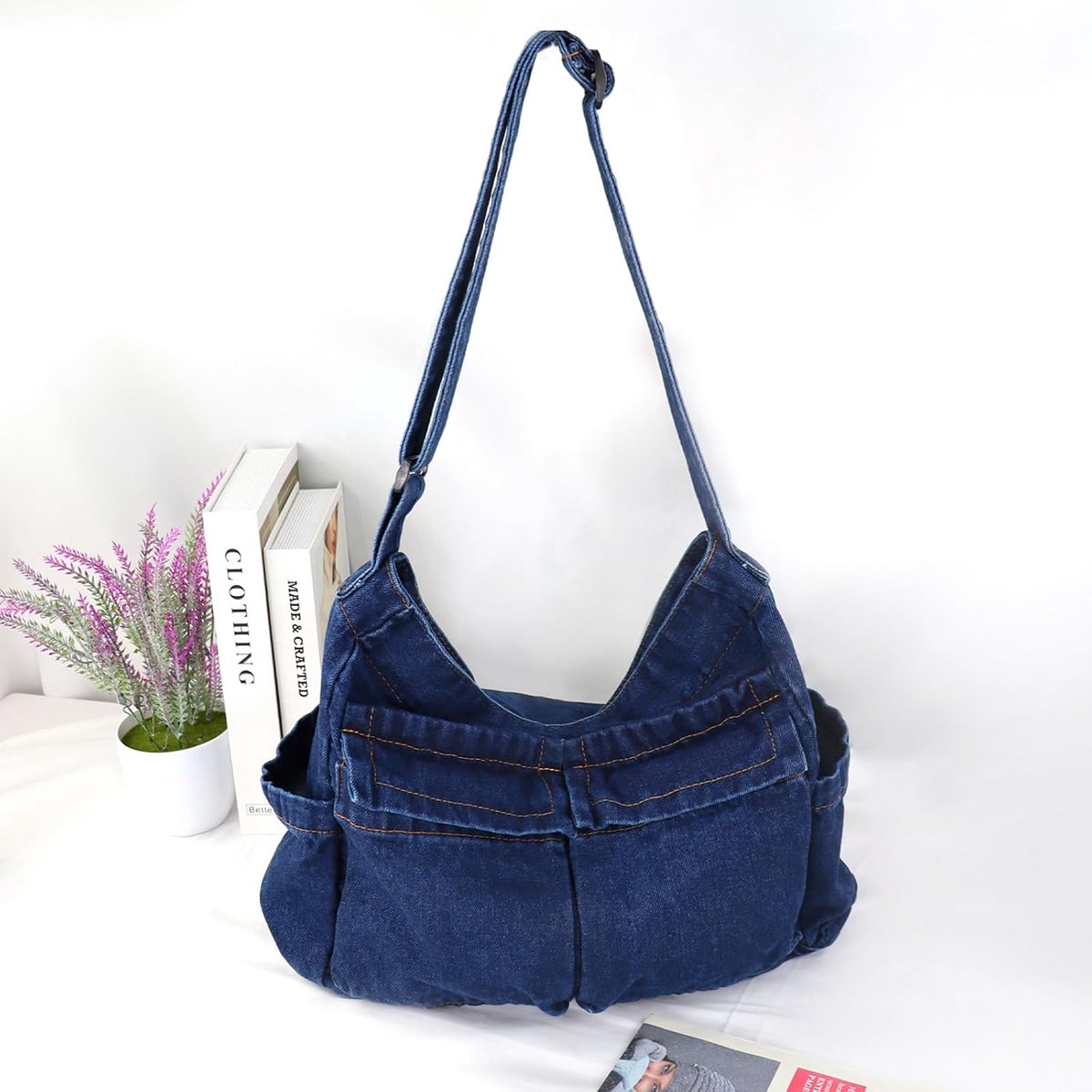 Jeanstas voor dames, grote capaciteit, denim crossbody tas, canvas tas, hobo schoudertas, retro schoudertas met meerdere zakken en verstelbare schouderriem