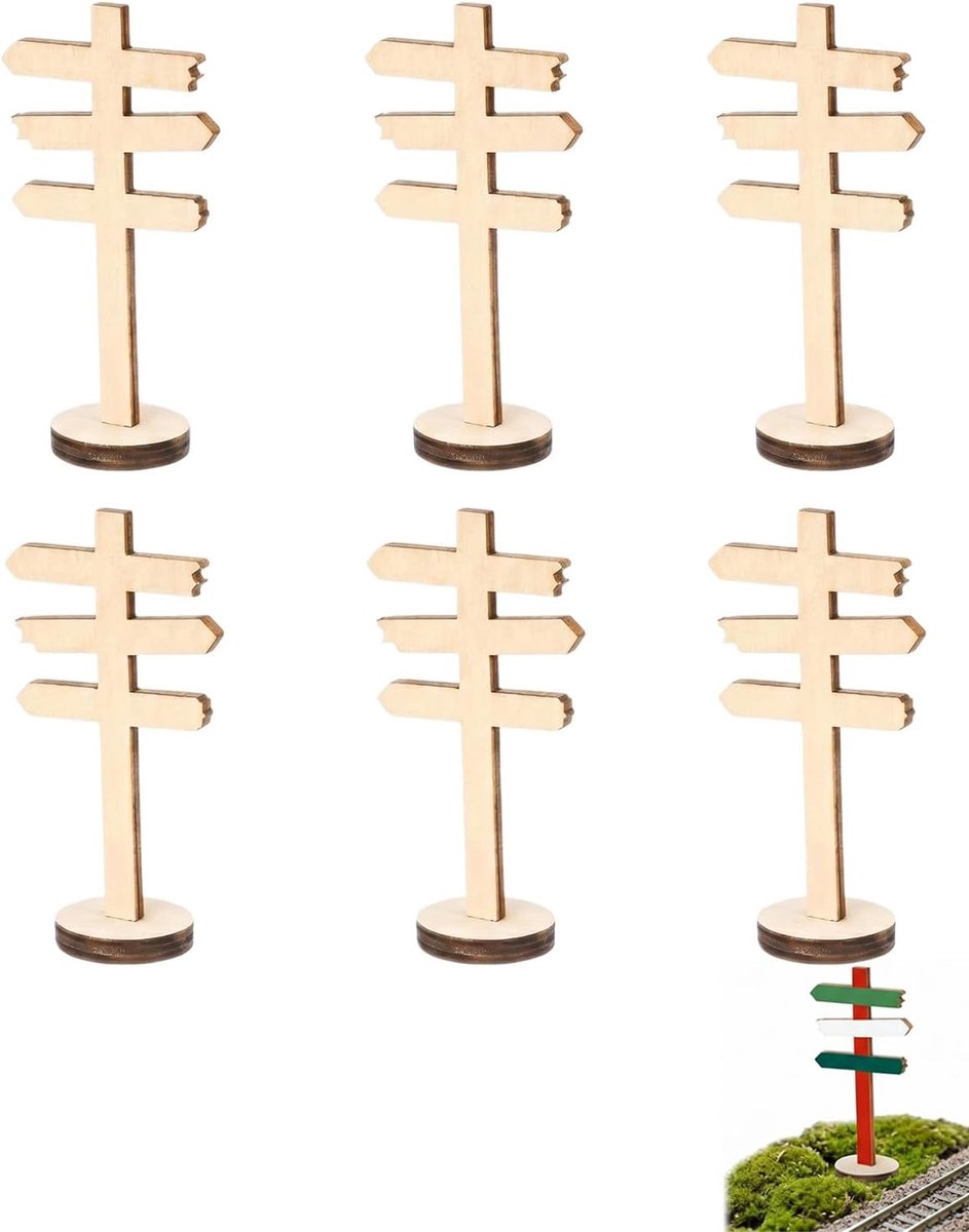 6 stuks mini-houten borden met stabiele basis, ideaal voor poppenhuis, feeëntuin, tafelkaarten voor bruiloften en decoraties