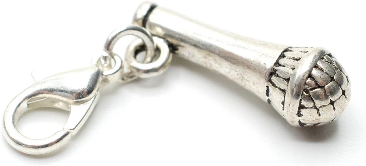 Microfoon Micro Muziek Zanger Charm Rits Pull Mic Zilver - Handgemaakt Modesieraden I Kettinghanger verzilverd - Bedelhanger Bedelarmband - Hanger voor Armband