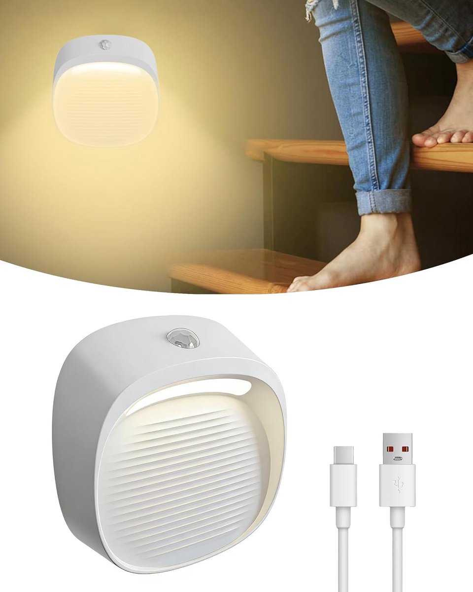 Accu Traplicht met Bewegingsmelder, link-modus, 3000K | Led Nachtlampje Draadloze, Oplaadbaar Via USB-C, 2200 mAh, Tot 60 Dagen, Voor Trappen, Gangen, Slaapkamer, wit