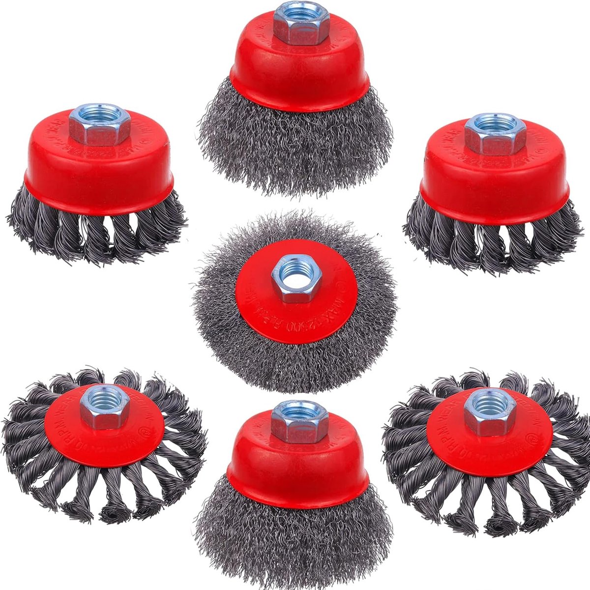 Draadborstel voor haakse slijper, accessoires voor haakse slijper, diameter 115 mm en 125 mm, met M14 modellen voor boormachine polijsten, slijpen, ontroesten, ontbramen (7 stuks)