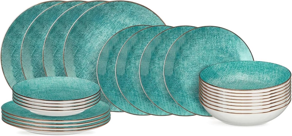 Serviesset Denim Bali Porselein 24-delig / 8 personen - 8 dinerborden, 8 ontbijtborden en 8 diepe borden
