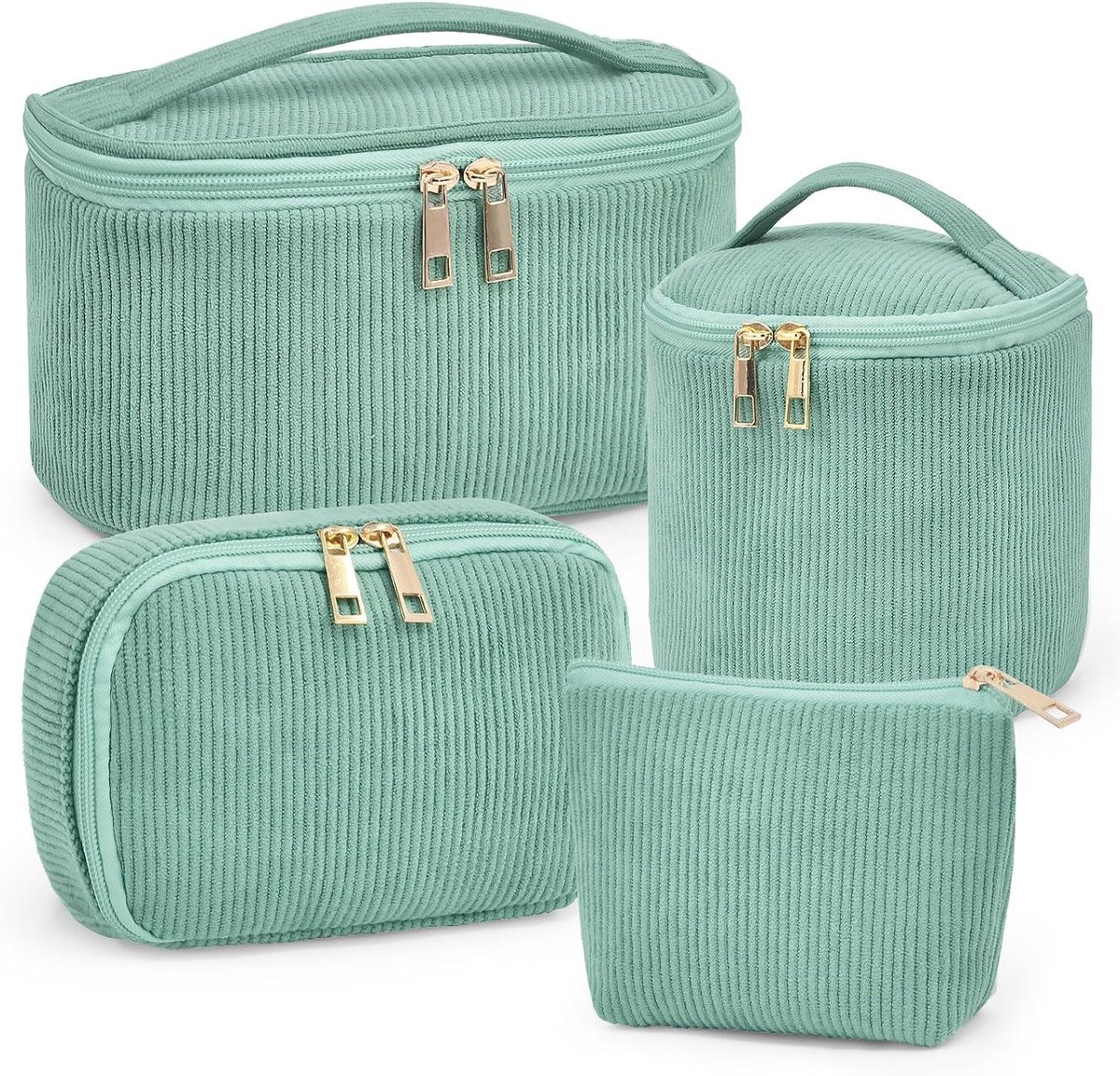 beifon Set van 3 make-uptassen voor dames met bloemenpatroon, toilettas, make-uptas, draagbare make-uptas, make-uptas, grote toilettas voor vrouwen en meisjes, Set van 4 groen, 26 x 16 x 14 cm, modern