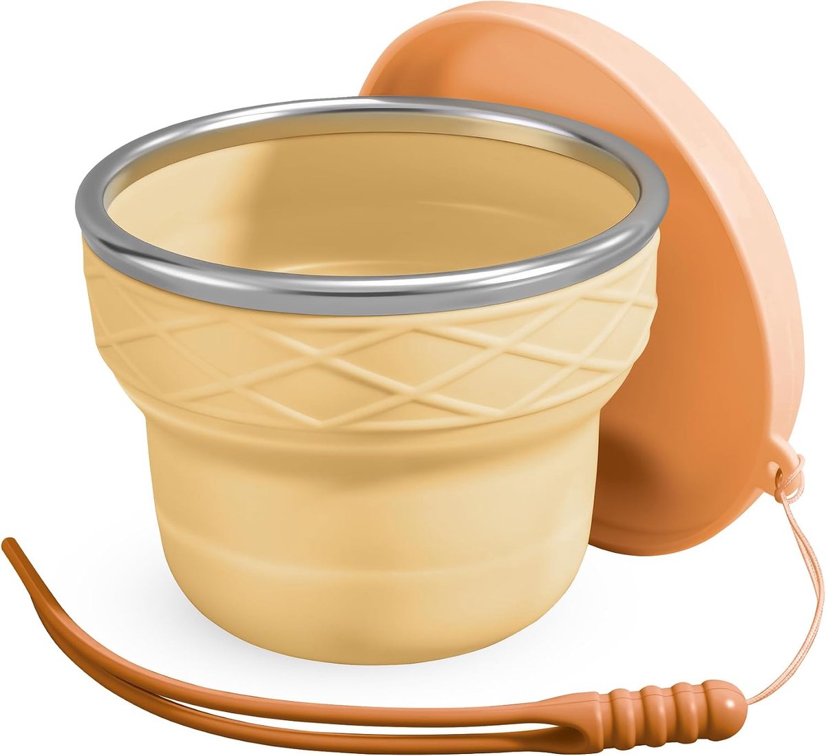 opvouwbare reisbeker met deksel, 7 oz/200 ml BPA-vrij, draagbaar voor reizen, zakenreis, kamperen, wandelen, picknick, camper en achtertuin feest (gele beker met bruin deksel)