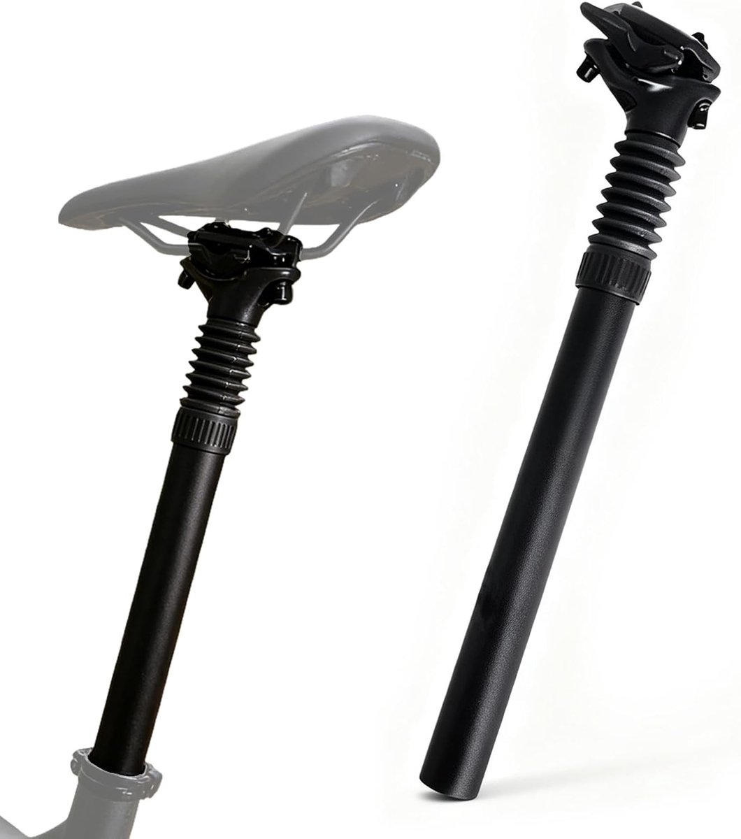 Zadelpen geveerd, zadelpen geveerd, 27,2 x 350 mm, aluminium MTB zadelbuis met 55 mm veerweg, schroefverstelling, voor mountainbike, e-bike en trekking