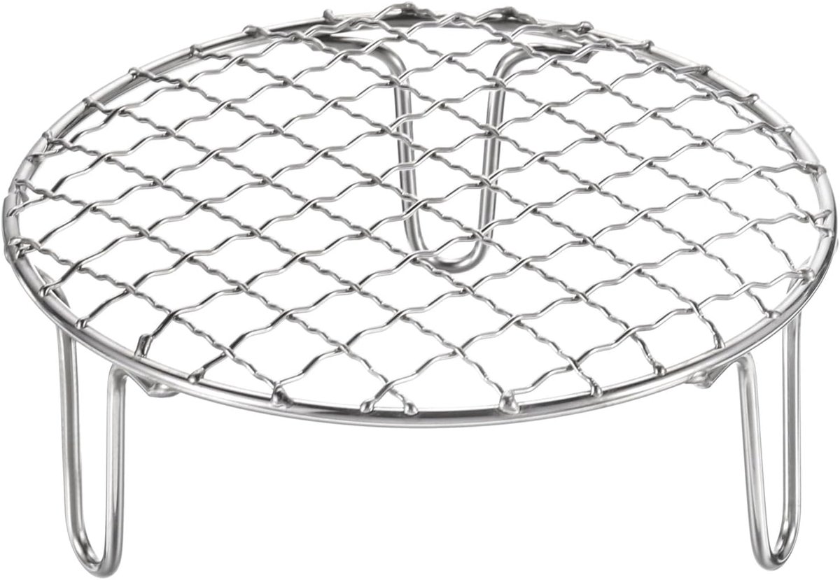 Rond grillrooster van 14 cm van roestvrij staal met kruisdraad met 50 mm poten voor koken, koken, bakken, blancheren, grillen