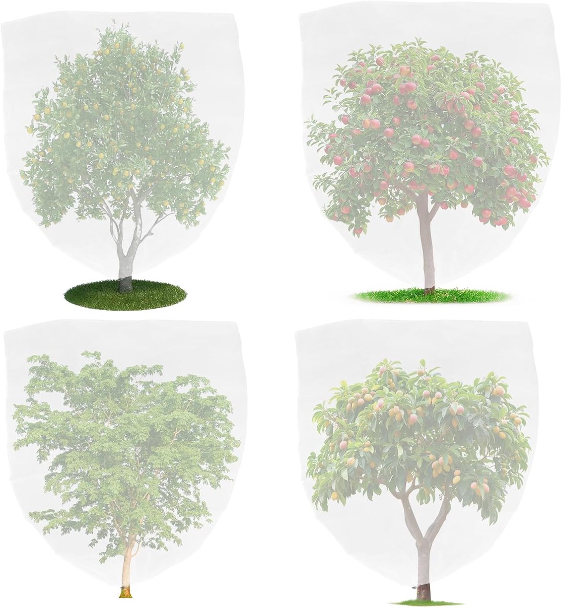 SnelShoppen - 4 x Plantennetten, Fijnnet, Fruitboomnet, Insectbeschermingsnet met Treksluiting en Nylon Kabelbinders voor Bescherming van Planten, Vru